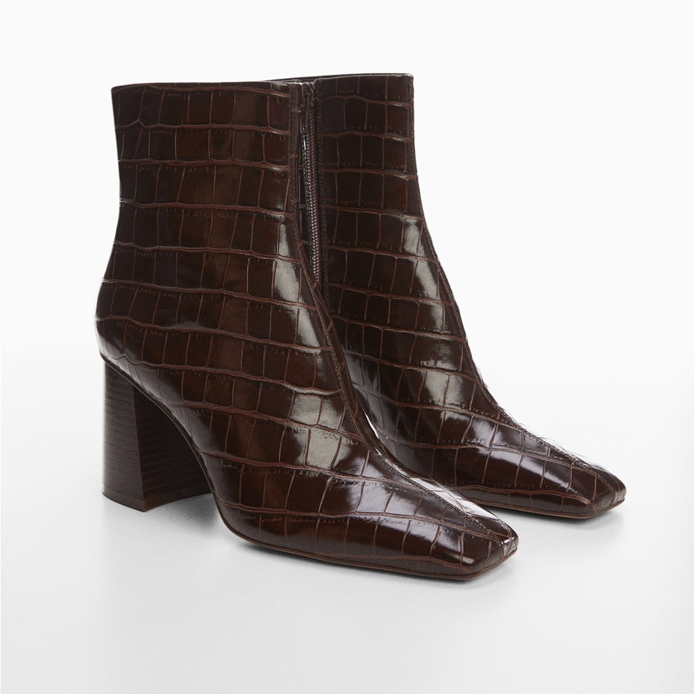 MANGO Women’s Chocolate Crocodile Ankle Boots - Worn Once - Size 38